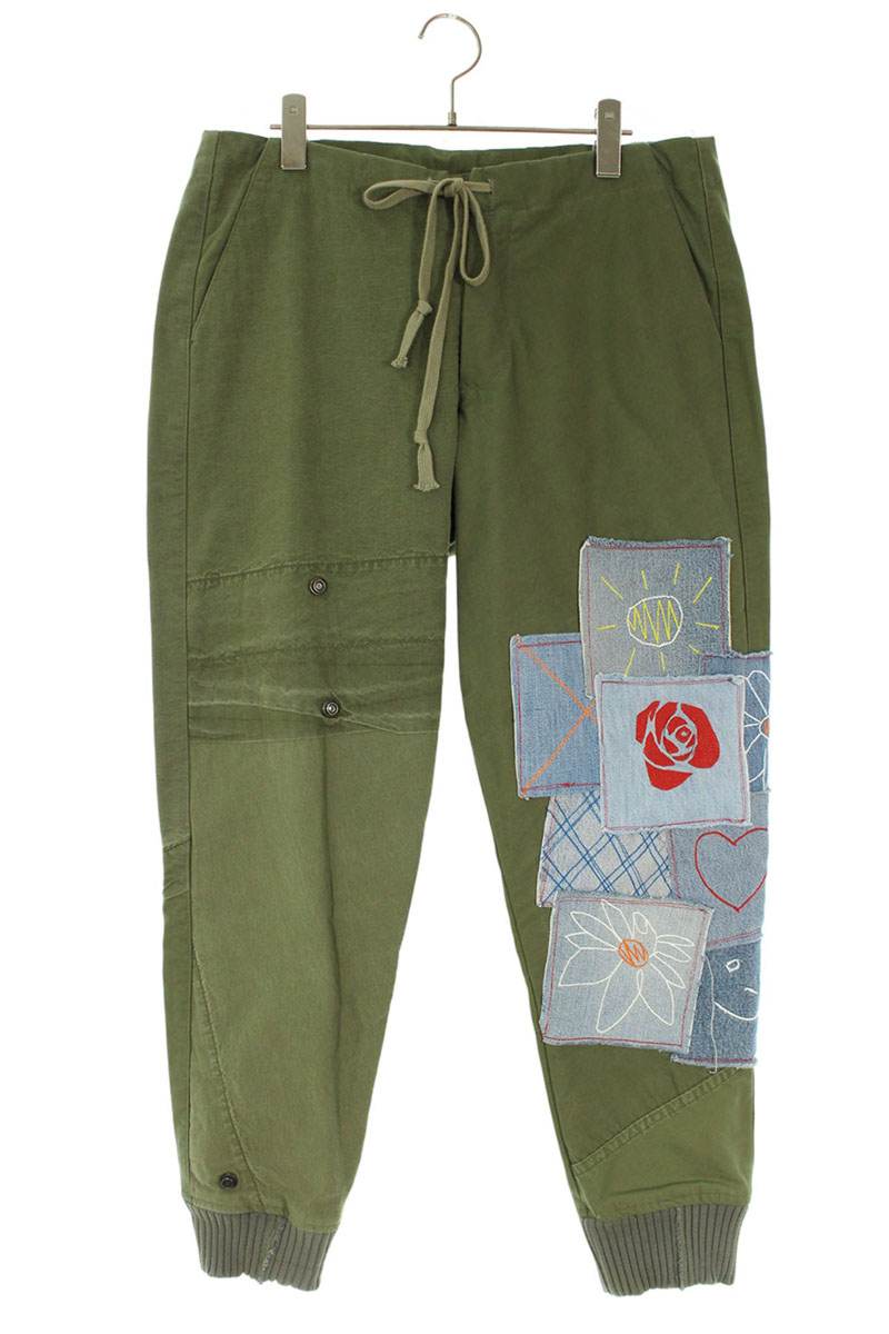 GREG LAUREN Denim Patchwork Cotton Cargo Sweatpants Size 32