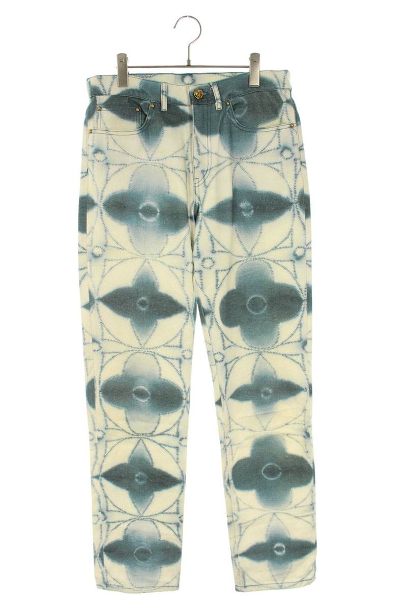 LOUISVUITTON Monogram Cotton Long Pants White/Blue Size 30