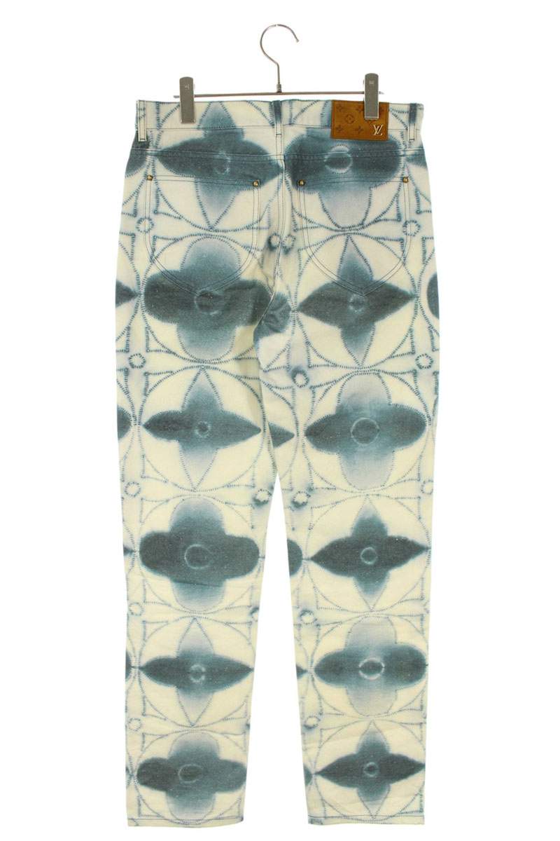 LOUISVUITTON Monogram Cotton Long Pants White/Blue Size 30