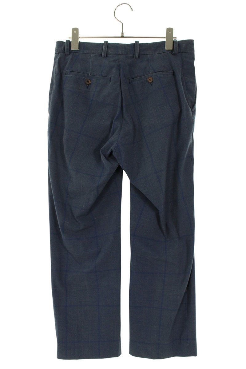 Marni Navy Plaid Cotton Blend Trousers Button Fly Size 32