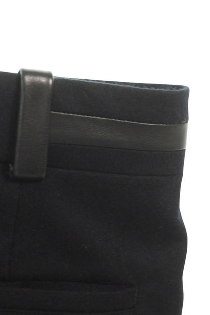 Hermes Leather Wool Long Pants Black Size 38