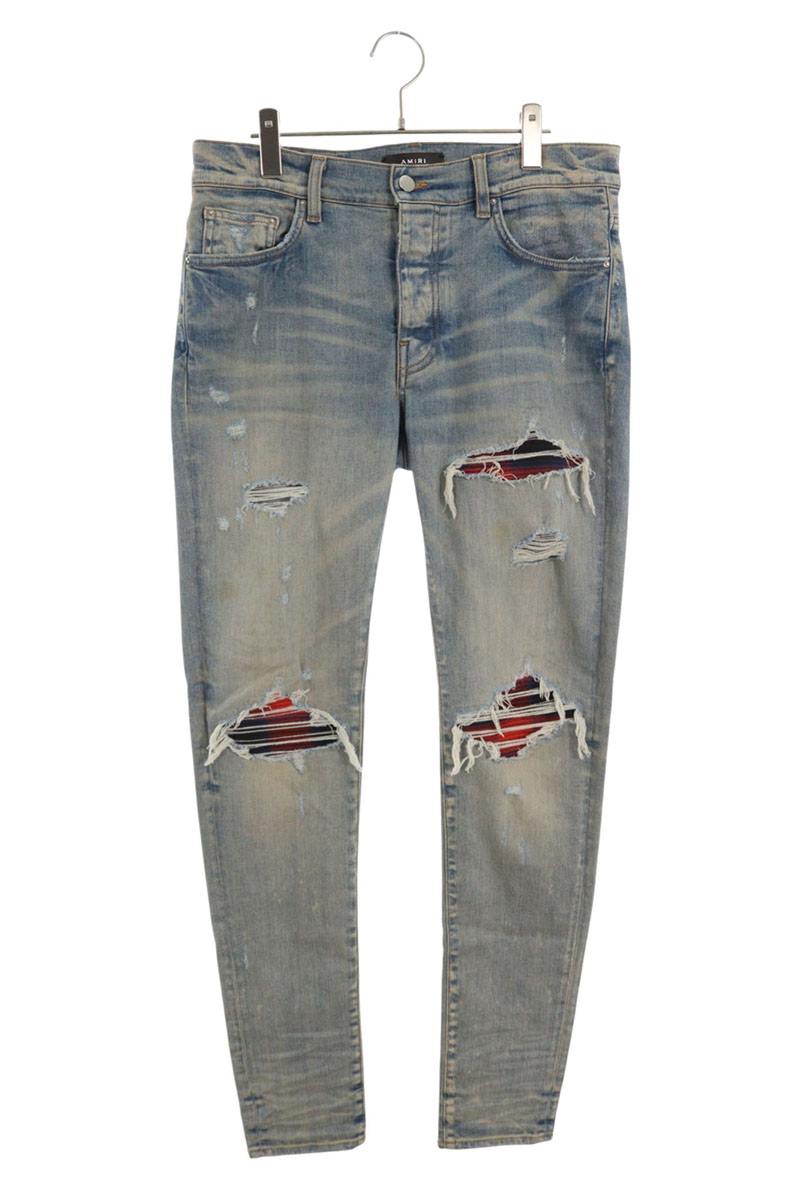 Amiri Distressed Long Pants Blue x Red Size 32