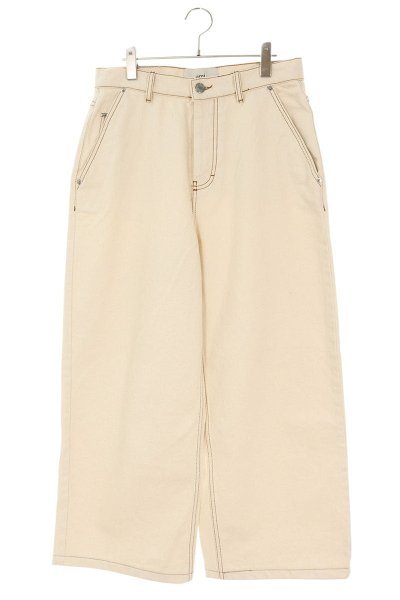 AMI Wide Cotton Long Pants Beige Size 28