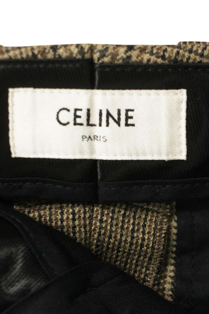 CELINE Brown Wool Prince of Wales Check Pants Size 34