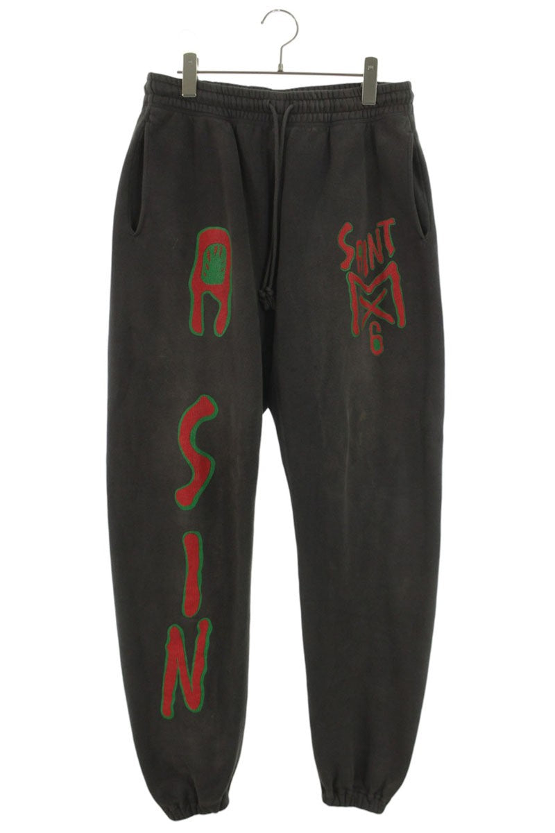 SAINT MICHAEL 23AW Logo Print Pants Black Size 30