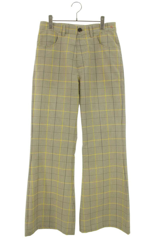 Marni 24SS Khaki Yellow Checked Flared Trousers Size 33