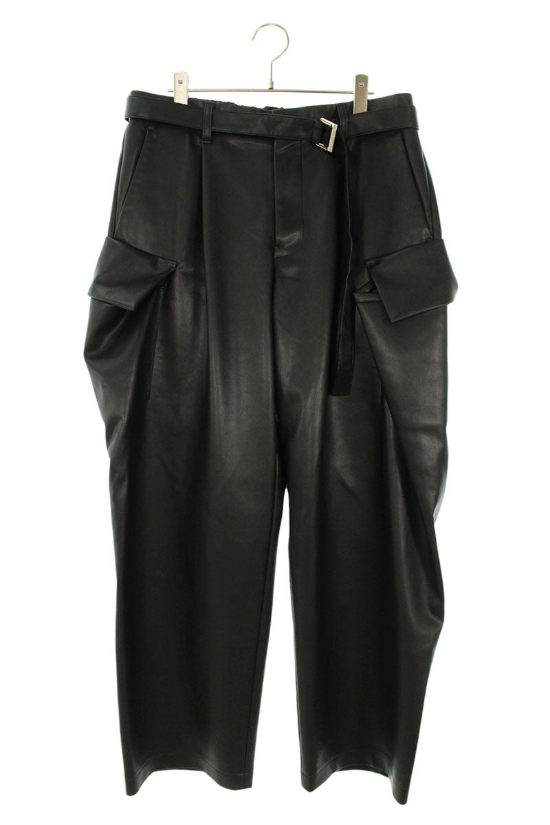 Sacai 25AW Leather Wide Cargo Long Pants Black Size US 34