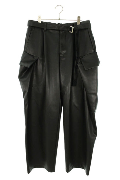 Sacai 25AW Leather Wide Cargo Long Pants Black Size US 34