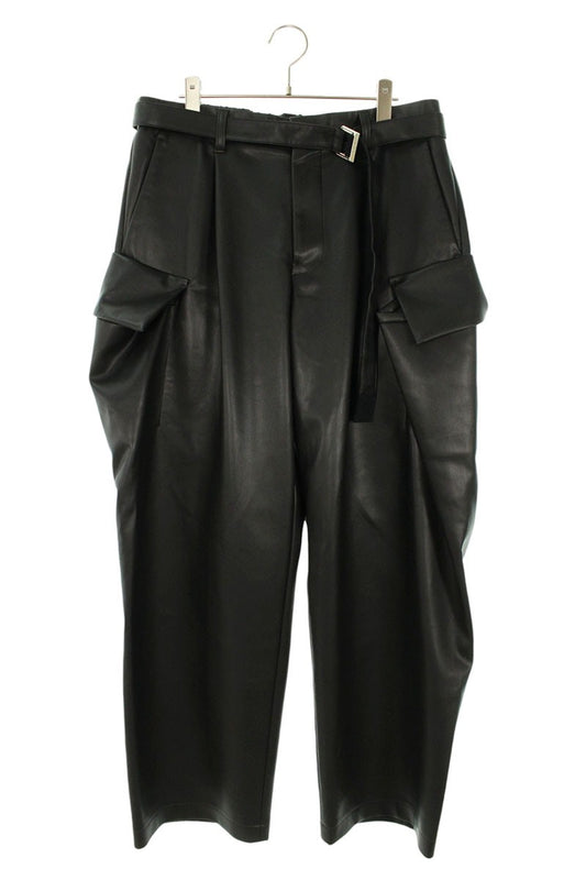 Sacai 25AW Leather Wide Cargo Long Pants Black Size US 34
