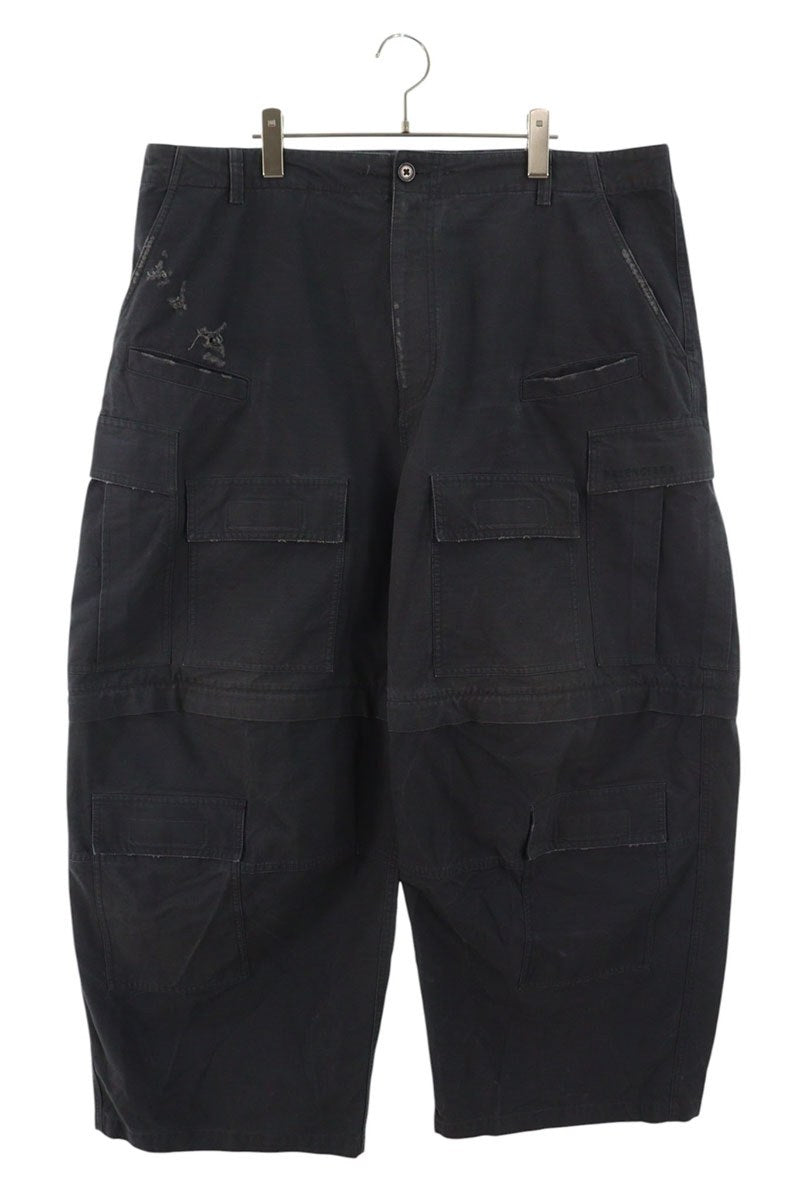 BALENCIAGA 24SS Distressed Large Cargo Pants Black Size 30