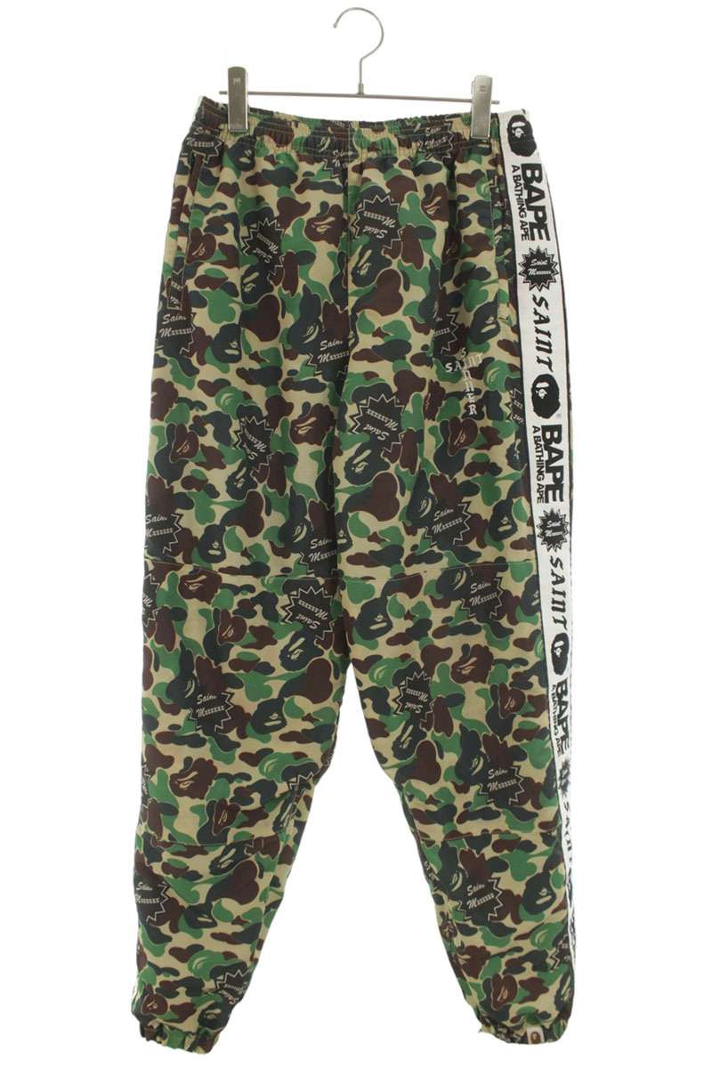 A BATHING APE Logo Embroidered Nylon Pants Green Size 30