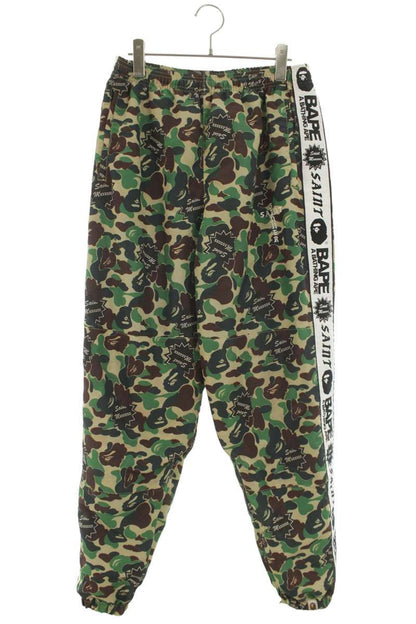 A BATHING APE Logo Embroidered Nylon Pants Green Size 30