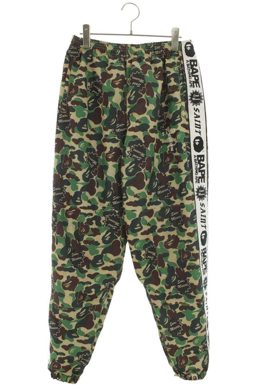A BATHING APE Logo Embroidered Nylon Pants Green Size 30