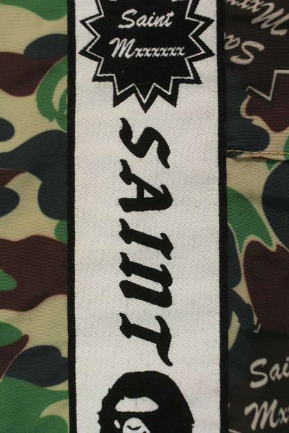 A BATHING APE Logo Embroidered Nylon Pants Green Size 30