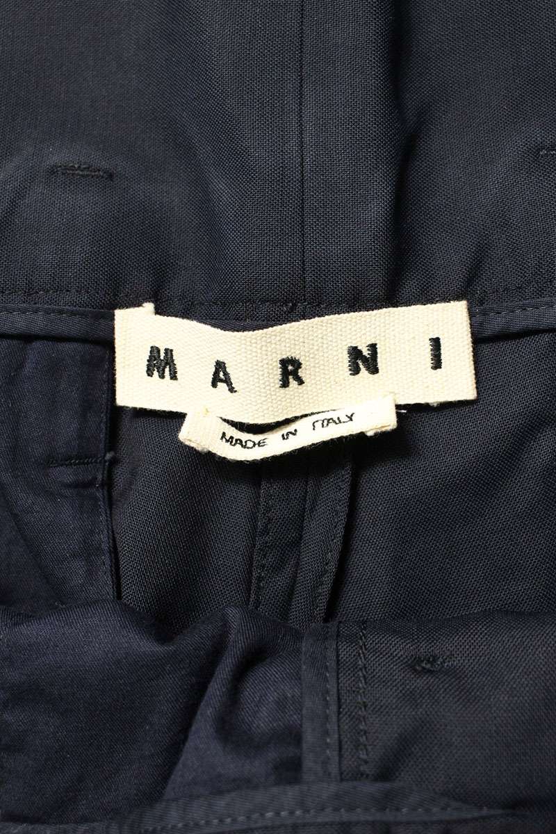 Marni Navy Wool Wide-Leg Trousers Button-Fly Size 34