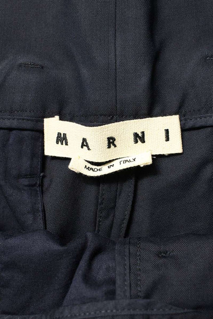 Marni Navy Wool Wide-Leg Trousers Button-Fly Size 34