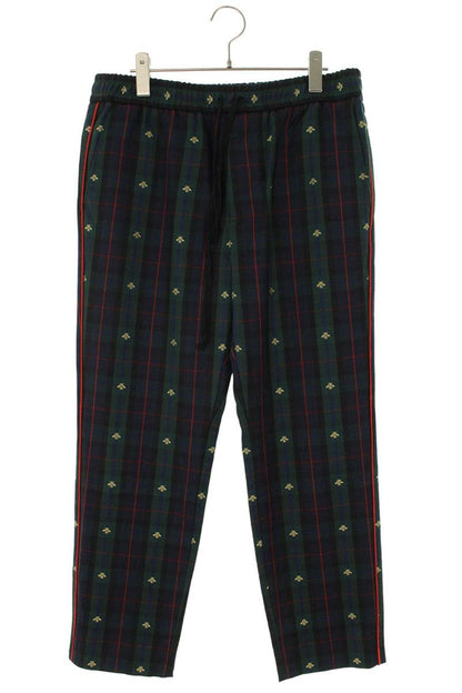 GUCCI Bee Embroidery Check Wool Slacks Green Size 33