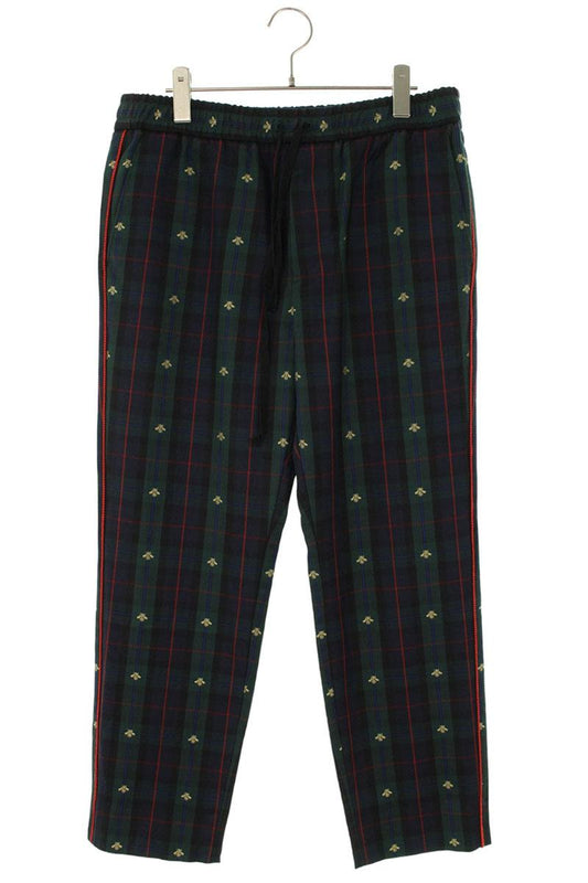 GUCCI Bee Embroidery Check Wool Slacks Green Size 33