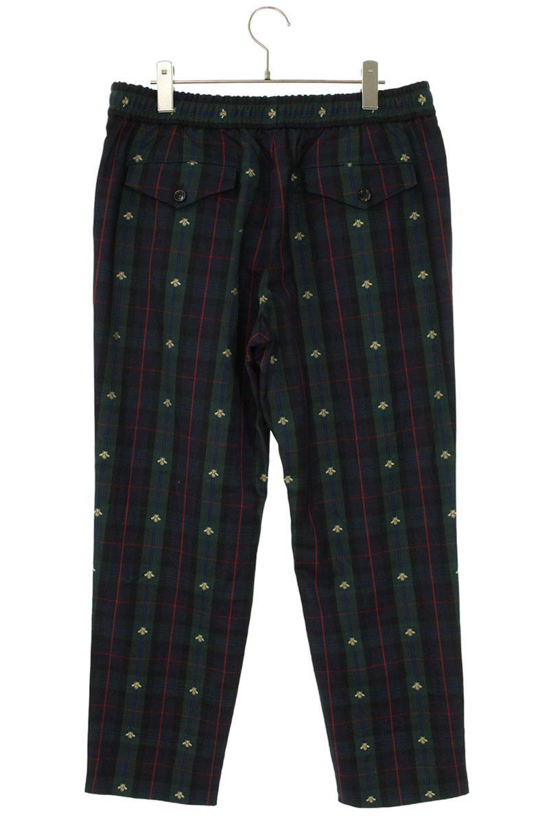 GUCCI Bee Embroidery Check Wool Slacks Green Size 33