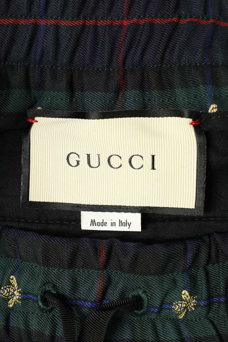 GUCCI Bee Embroidery Check Wool Slacks Green Size 33