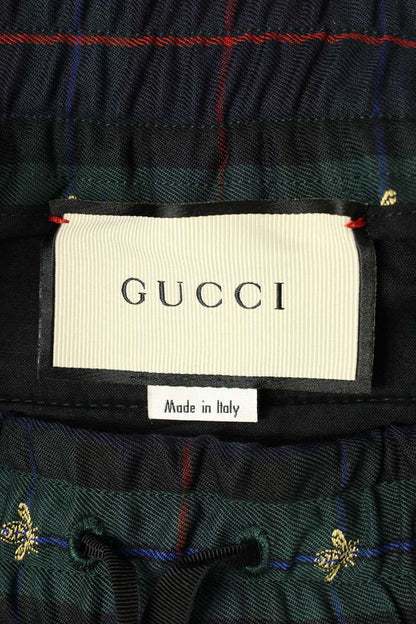 GUCCI Bee Embroidery Check Wool Slacks Green Size 33