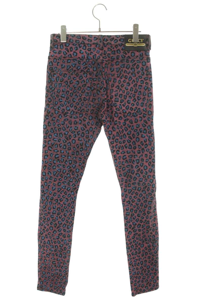GUCCI Leopard Print Stretch Cotton Pants Multi Size 30