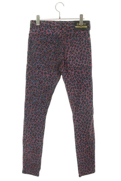 GUCCI Leopard Print Stretch Cotton Pants Multi Size 30