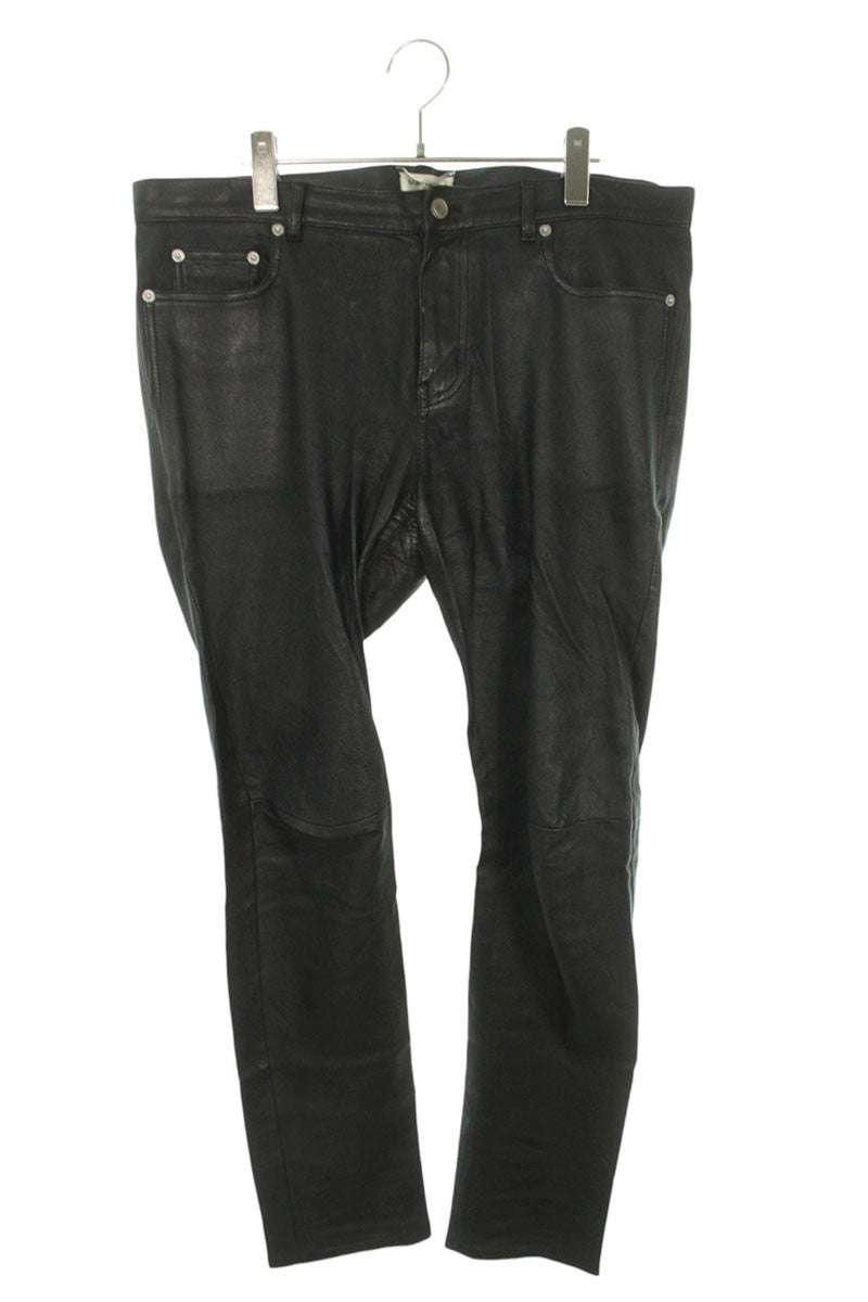 Saint Laurent Paris Leather Long Pants Black Size 52