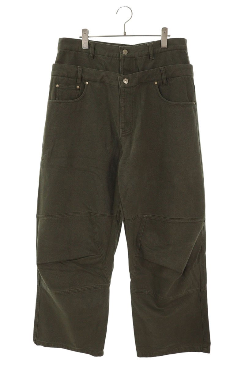 FAR FROM WHAT Double Waist Layered Pants Green Size 34