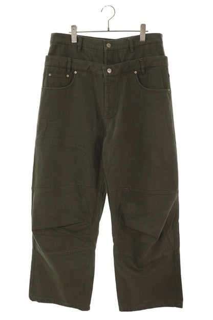 FAR FROM WHAT Double Waist Layered Pants Green Size 34