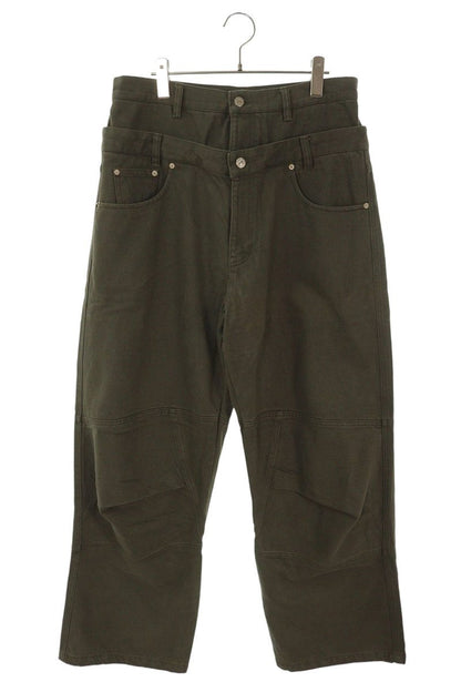 FAR FROM WHAT Double Waist Layered Pants Green Size 32