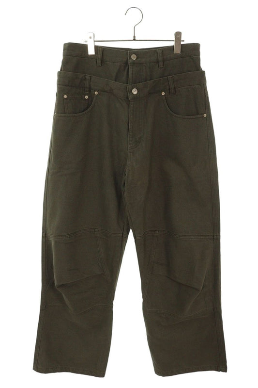 FAR FROM WHAT Double Waist Layered Pants Green Size 32