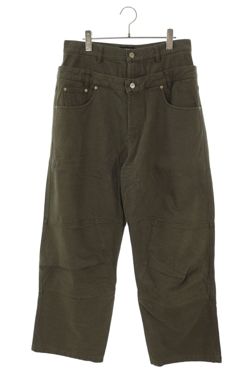 FAR FROM WHAT Double Waist Layered Pants Green Size 32