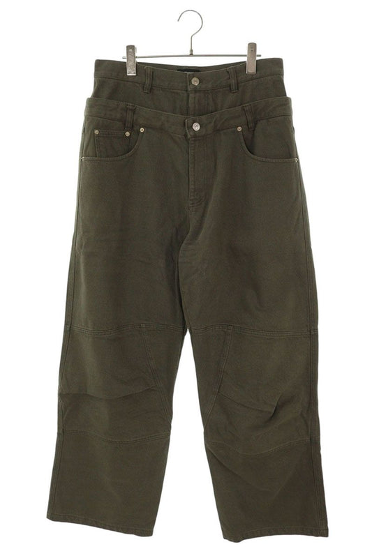 FAR FROM WHAT Double Waist Layered Pants Green Size 32
