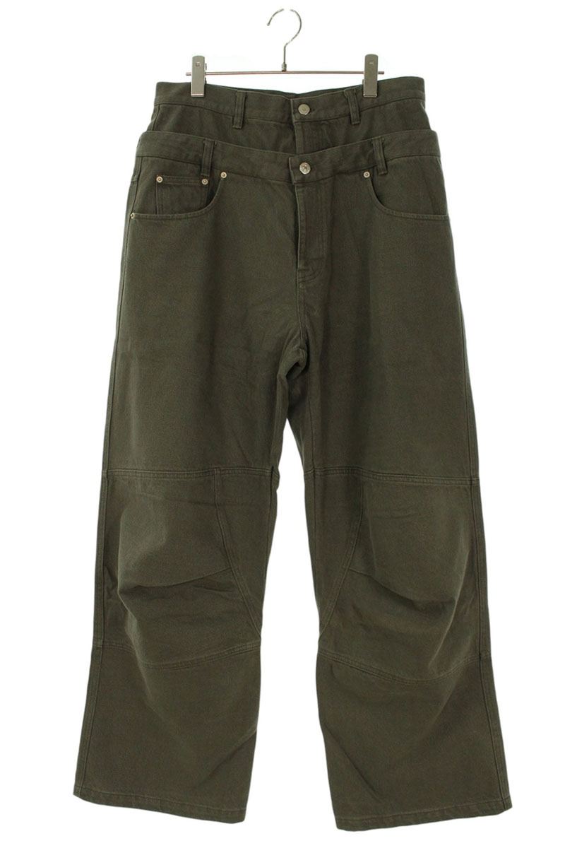 FAR FROM WHAT Double Waist Layered Pants Green Size 32