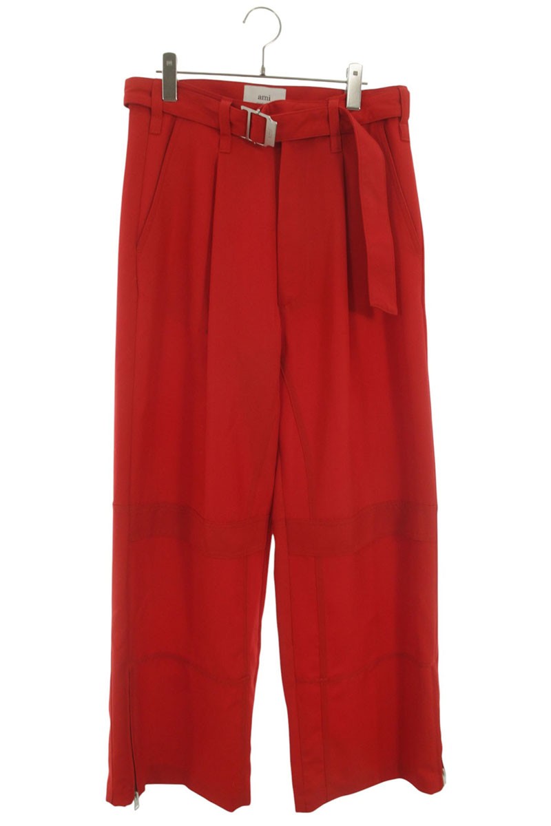 AMI Alexandre Mattiussi Red Wool Belted Wide Size 28