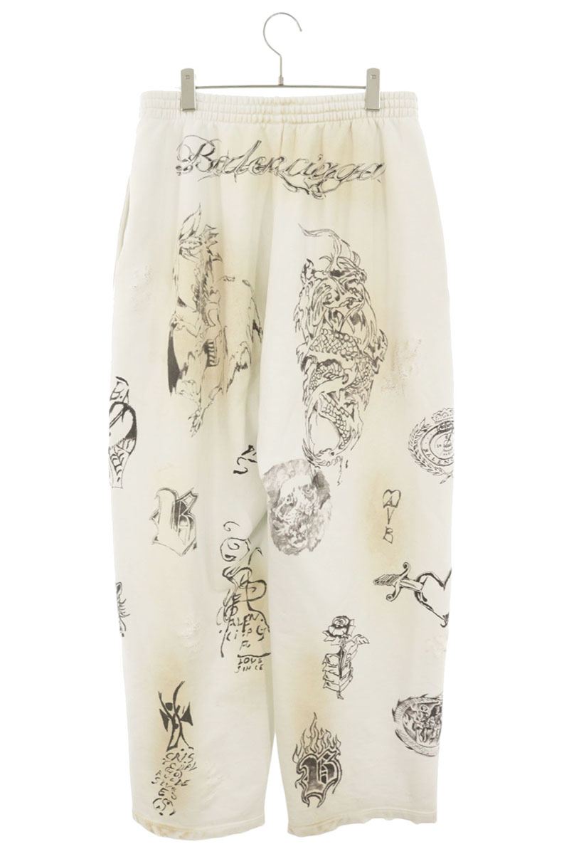BALENCIAGA 24SS Graffiti Print Baggy Sweatpants White Size L