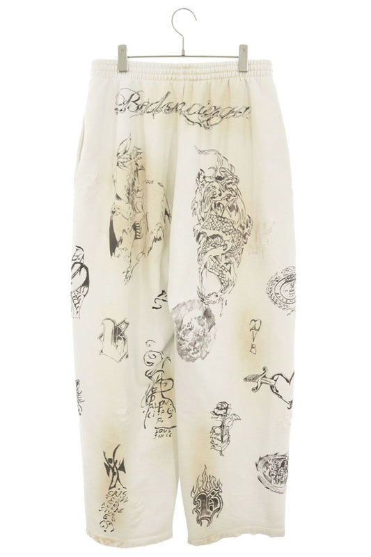 BALENCIAGA 24SS Graffiti Print Baggy Sweatpants White Size L
