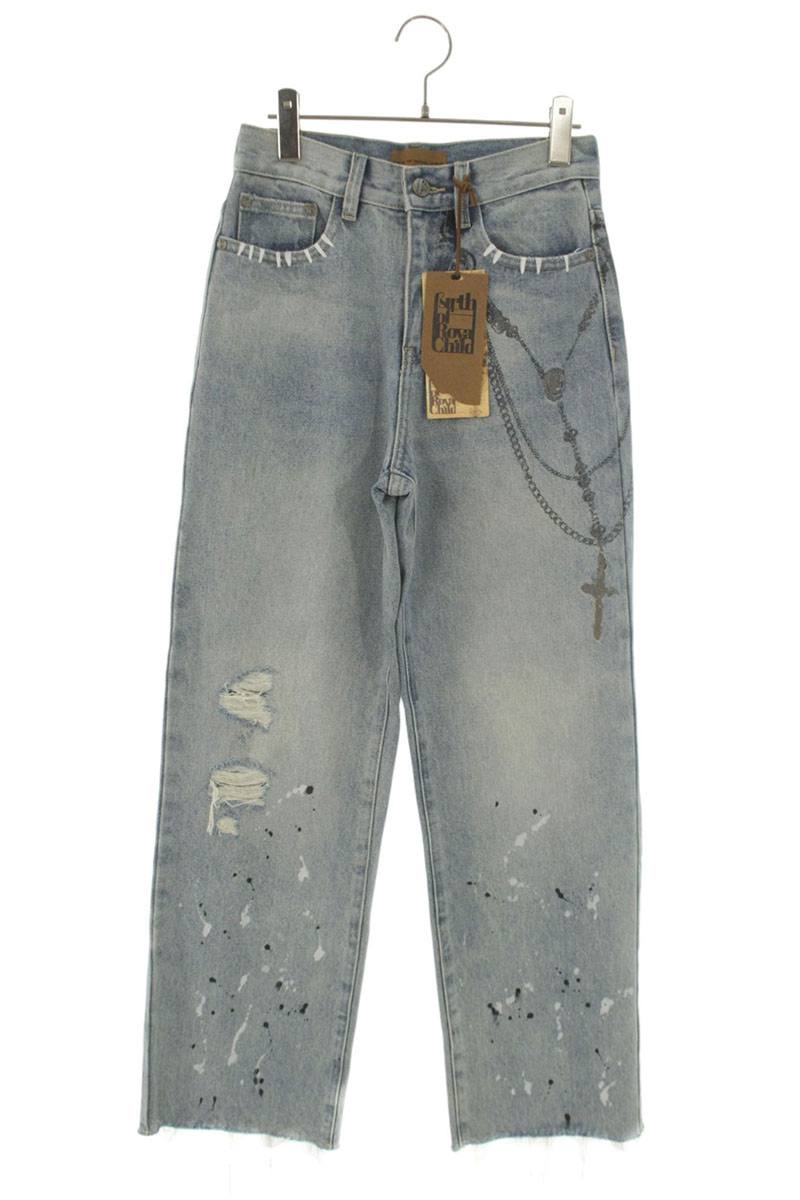 Birth Of Royal Child Paint Splatter Denim Pants Blue Size 28