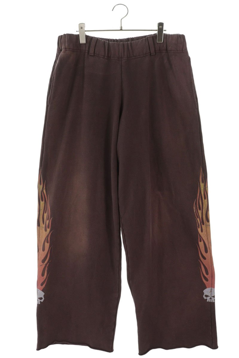 KAMIYA 25AW Skull Flame Distressed Sweatpants Brown Size 34