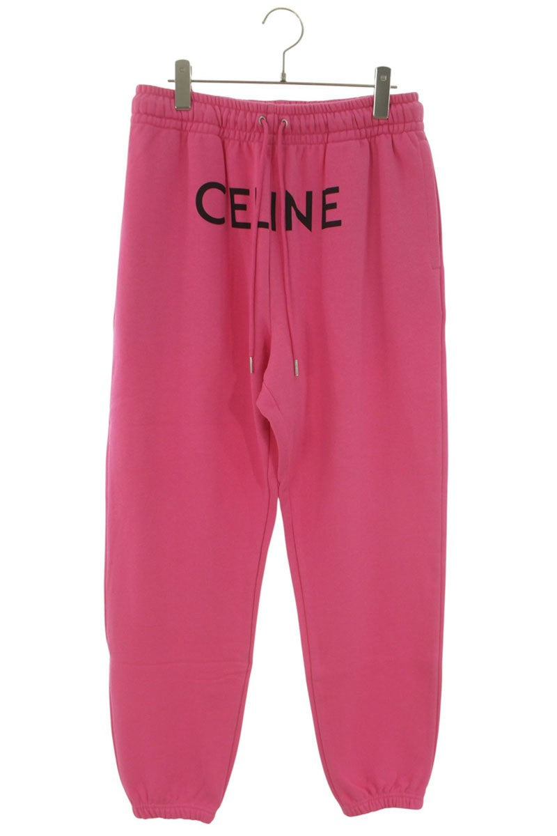 CELINE Logo Print Cotton Sweatpants Pink Size 34