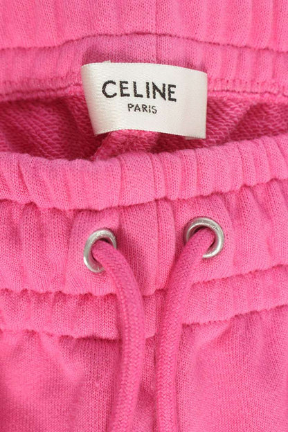 CELINE Logo Print Cotton Sweatpants Pink Size 34