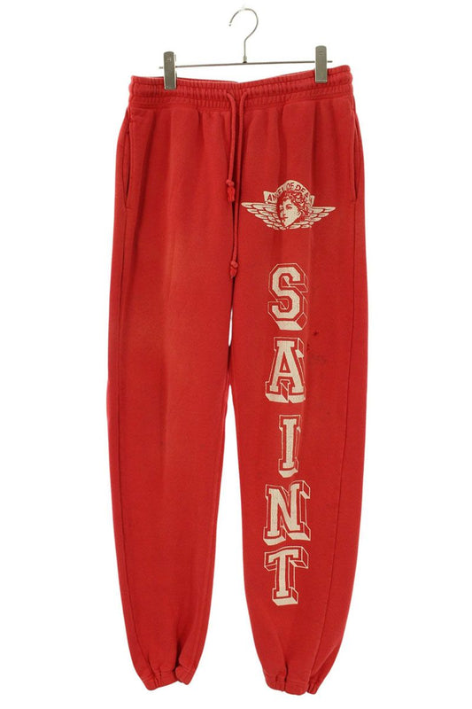 SAINT MICHAEL Distressed Logo Print Pants Red Size S