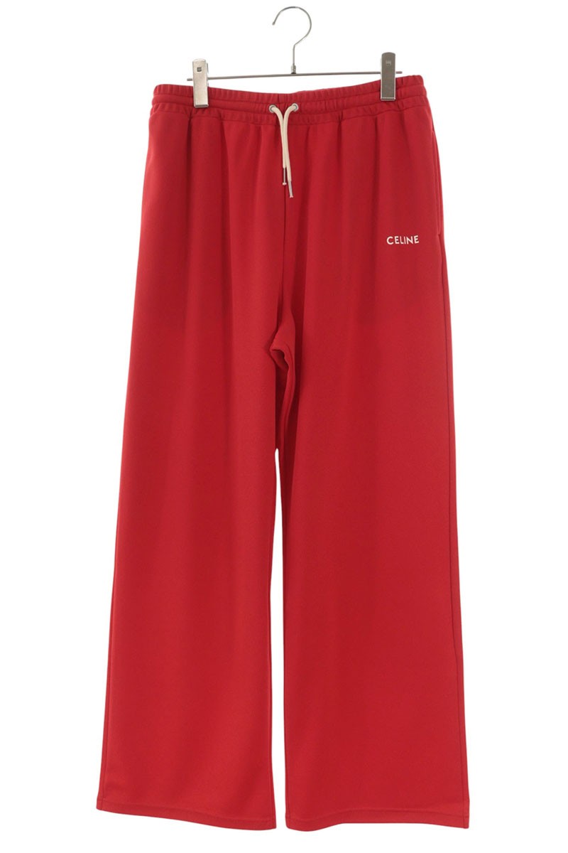 CELINE Logo Print Wide Leg Track Pants Red Size 34