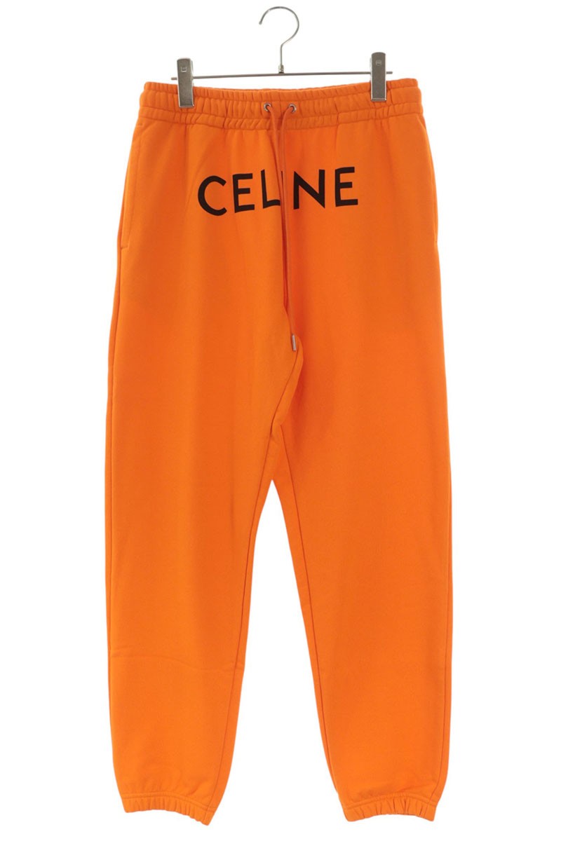 CELINE Logo Print Cotton Sweatpants Orange Size 34