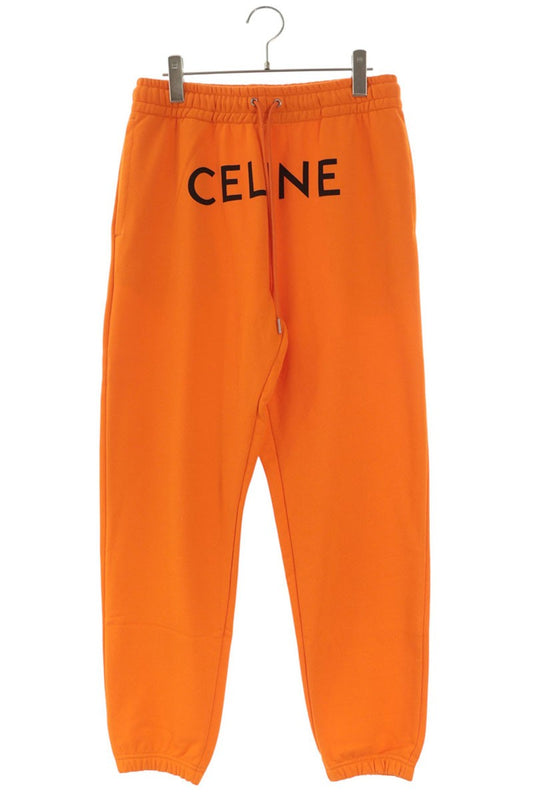 CELINE Logo Print Cotton Sweatpants Orange Size 34