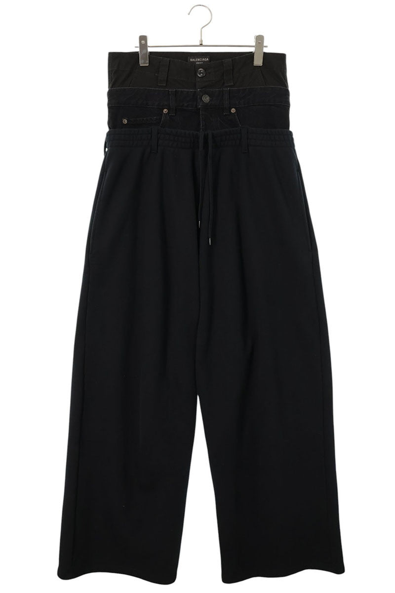 BALENCIAGA 24AW Triple Layered Denim Sweatpants Black Size M