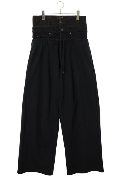 BALENCIAGA 24AW Triple Layered Denim Sweatpants Black Size M