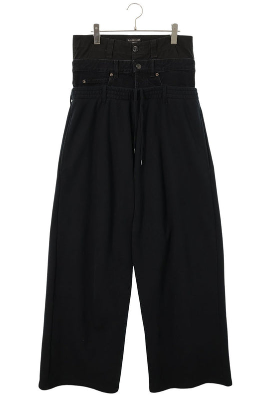 BALENCIAGA 24AW Triple Layered Denim Sweatpants Black Size M