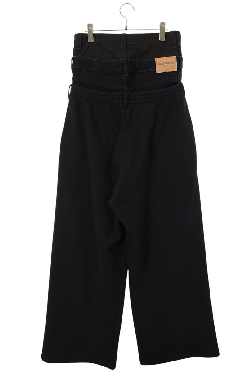 BALENCIAGA 24AW Triple Layered Denim Sweatpants Black Size S